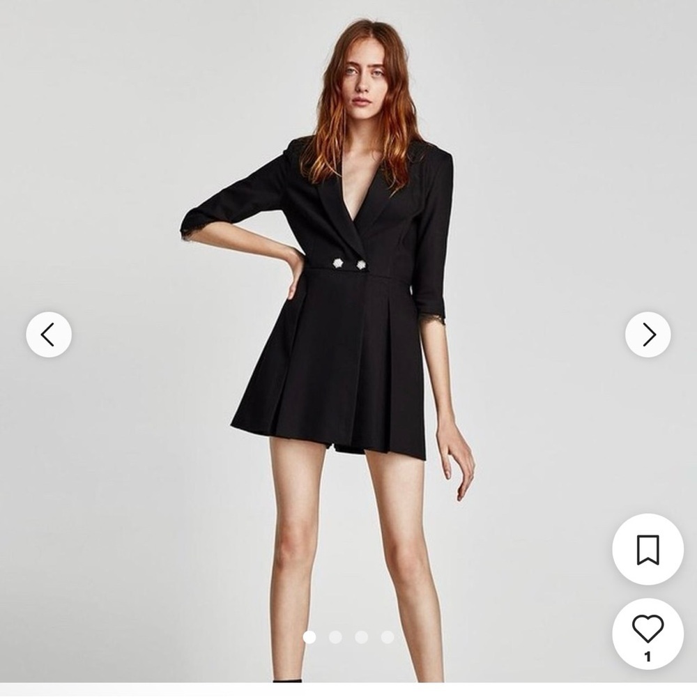Zara Black A-Line Romper Plunge Neckline Size Med. NWT